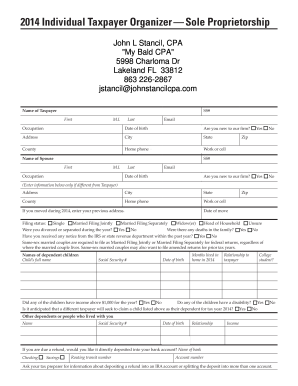2014 Individual Taxpayer Organizer Sole Proprietorship