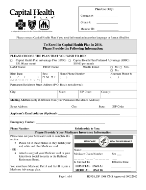 Capital Health Plan Enrollment Form