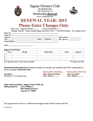 Jaguar Owners Club Membership Renewal