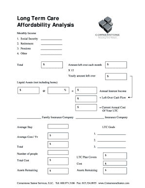 Long Term Care Affordability Analysis Form