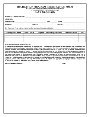 Recreation Program Registration Form