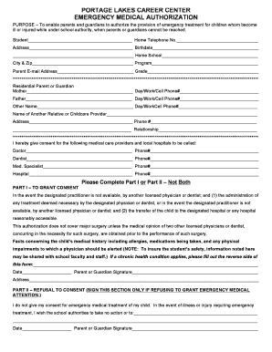 Emergency Medical Authorization Form