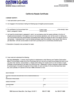 California Resale Certificate