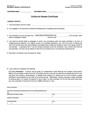 California Resale Certificate