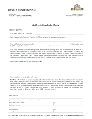 California Resale Certificate