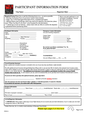 Mountain Travel Sobek Participant Information Form