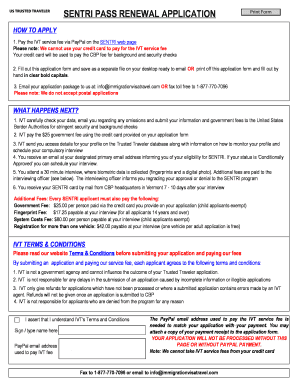 US Trusted Traveler SENTRI Pass Renewal Application