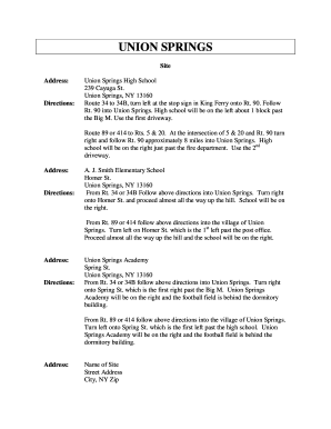 Union Springs School Directions