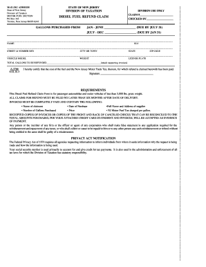 New Jersey Diesel Fuel Refund Claim Form
