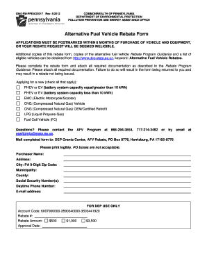 Pennsylvania Alternative Fuel Vehicle Rebate Form