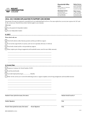 2014–2015 Income Explanation for Low Income