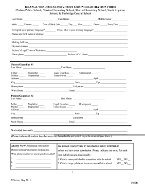 Orange-Windsor Supervisory Union Registration Form