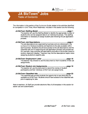 Fillable Online JA BizTown Jobs - JANJ Fax Email Print - pdfFiller