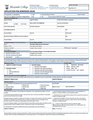 Alexander College Application for Admission