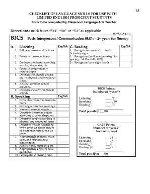 Language Skills Checklist for Limited English Proficient Students