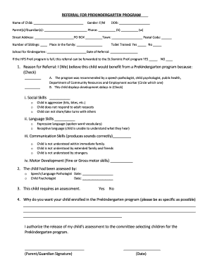 Prekindergarten Program Referral Form