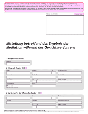 Mitteilung betreffend das Ergebnis der Mediation während des Gerichtsverfahrens
