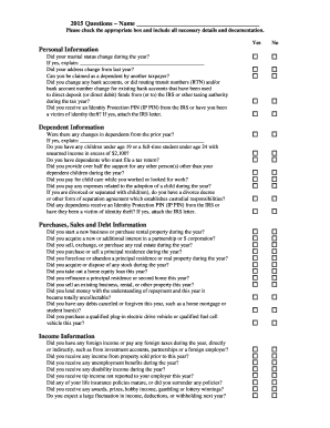 2015 Tax Questions Form