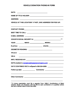 Vehicle Donation Phone-In Form