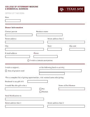 Texas A&M Veterinary Medicine Donation Form