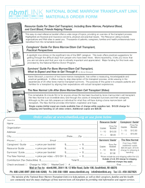 National Bone Marrow Transplant Link Materials Order Form
