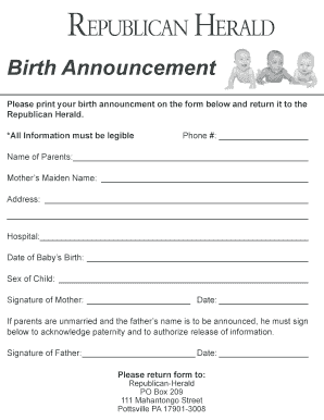 Birth Announcement Form