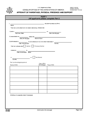 Affidavit of Parentage Physical Presence and Support
