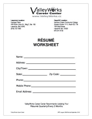 Resume Worksheet Template