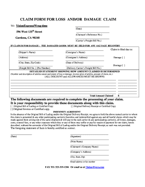 VisionExpress Damage and Loss Claim Form