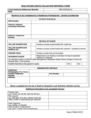 Healthcare Waste Collection Referral Form