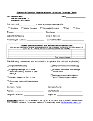 Express 2000 Loss and Damage Claim Form