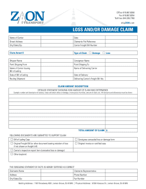 Loss and Damage Claim Form