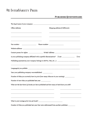 Publisher Questionnaire