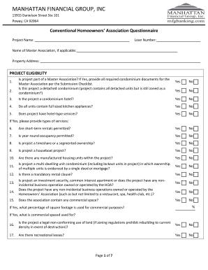 Conventional Homeowners’ Association Questionnaire
