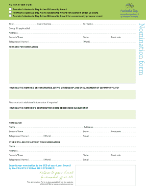 Premier’s Australia Day Active Citizenship Award Nomination Form