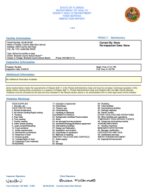 Florida Food Service Inspection Report