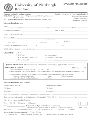University of Pittsburgh Application for Admission