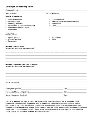 Employee Counseling Form - weststarkyorg