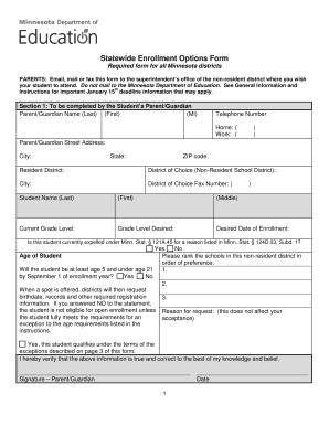 Minnesota Statewide Enrollment Options Form