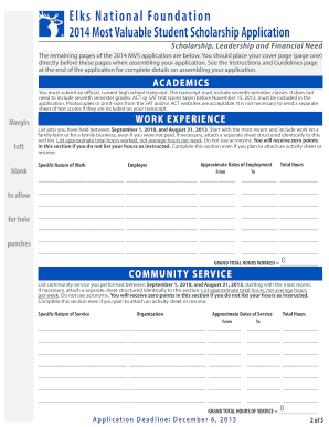 2014 Most Valuable Student Scholarship Application