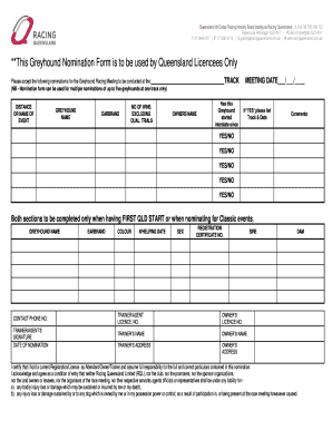Greyhound Nomination Form