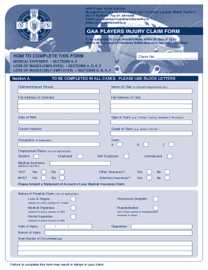 GAA Player Injury Claim Form