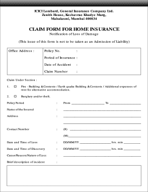 ICICI Lombard Home Insurance Claim Form