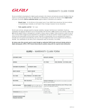 GURU Bicycle Warranty Claim Form