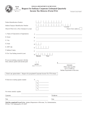 Indiana Corporate Estimated Quarterly Income Tax Return Request