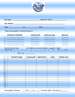 Gymnastics Team Registration Form