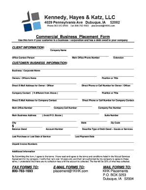 Commercial Business Placement Form