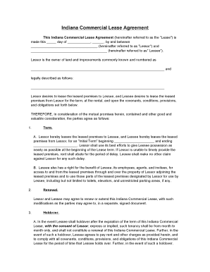 Indiana Commercial Lease Agreement