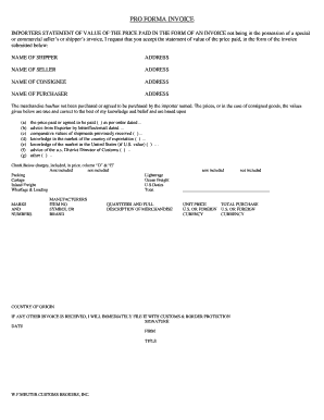 Pro Forma Invoice for Customs