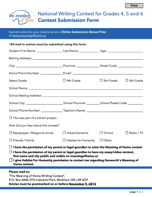 Meaning of Home Writing Contest Submission Form